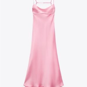 Zara bubblegum pink satin/silk midi dress